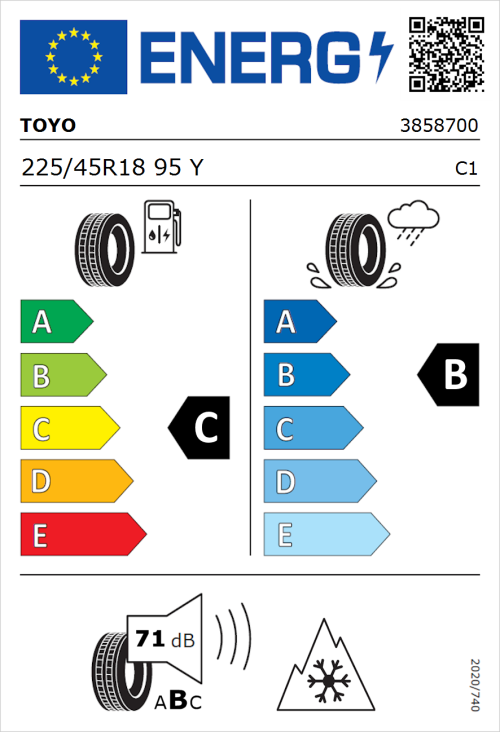 Tyre Label for Toyo Celcius AS2 225/45R18 95Y