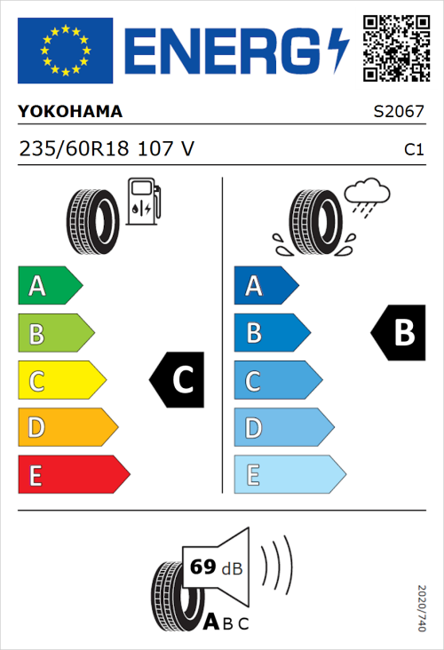 Tyre Label for Yokohama BluEarth-Es ES32 235/60R18 107V
