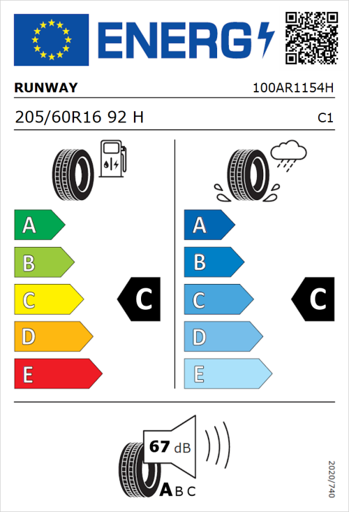 Tyre Label for Runway Enduro HP 205/60R16 92H